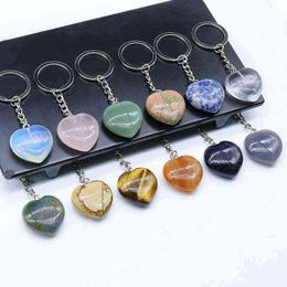 Reiki Healing Natural Stone Crystal Keychains Handbag Purse Holder Lovely Heart Dangle Pendulum Opal Agates Quartz Key Chains H1126