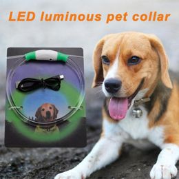 Dog Collars & Leashes LED Pet Necklaces Collar Night Safety Flashing Glow in the Dark Dogs Leash Neck Band Luminous Fluorescent Supply