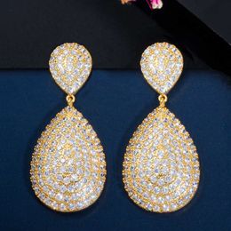 Classic Long Big Water Drop Indian 18k Gold Luxury Micro Pave CZ Earrings Dubai Silver Bridal Wedding Jewellery CZ652 210714