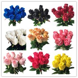 Real Touch Roses Red White Yellow Purple PU Rose Natural Looking Artificial Flowers for Wedding Party Home Decorative Flowers Y200104