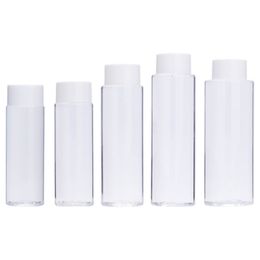 Packing Clear Plastic Bottle Flat Shoulder PET White Screw Lid With Inner Plug Refillable Portable Cosmetic Packaging Container 100ml 120ml 150ml 200ml 250ml