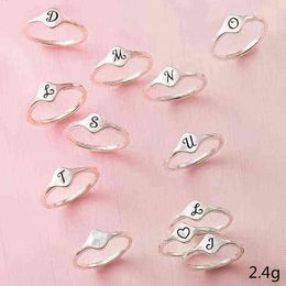 Initial Disc A-Z Letter English Antique Silver Copper Rings for Women Men Punk Couple Female Finge Ring Trend Fashion Jewelry G1125