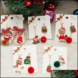 Dangle & Chandelier Earrings Jewellery S2604 Fashion Chirstmas Cute Bear Star Snowman Plush Ball Tassels Asymmetrical Stud Christmas Aessories