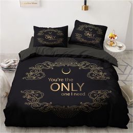 3D Black Bedding Sets Duvet/Quilt/Comforter Cover Set Bed Linen Pillowcase King Queen 245x210cm Size Only Gold Design Printed C0223