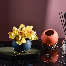 Vases Ball Shape Flower Ceramic Plant Vase Decoration Home Nordic Porcelain Tabletop Metal Art Flowerpot Drop