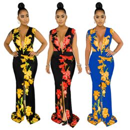 Hot Fashion New sexy slims women Party Dresses 2023 summer Women's beautiful flowers printing shirts sexy Single Breasted Slim Split Dress 9622