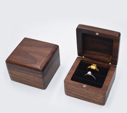 Jewelry Box Creative Wooden Ring Earring Box Pendant Jewelry Storage Box Black Walnut Earring Case Solid Wood Boxes SN3713