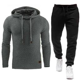 Tracksuit Men Brand Male Solid Hooded Sweatshirt+Pants Set Mens Hoodie Sweat Suit Casual Sportswear S-5XL 210927