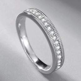 European and American S925 Silver Couple Moissanite Full Rhinestone Crystal Ring Fashion Simple Luxury Jewelry Gifts for Women