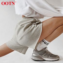 OOTN Casual Lace Up Elastic High Waist Shorts Female Knitting Loose Pocket Summer Women Shorts Solid Grey Bottom Sports Fitness 210302