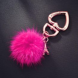 Keychains Ball Peach Heart Pendant Car Key Ring Plush Pom Keychain Llaveros Para Mujer