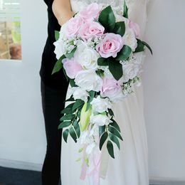 Simulation flower wedding arrangement silk rose wedding bouquet bridesmaids, bridal bouquet, white artificial flowers, wedding supplies, home decoration