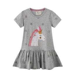 Jumping Meters Arrival Unicorn Girls Party Dresses Baby Cute Stars Kids Cotton Princess Children's Frocks Costume 210529