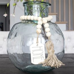 Wood Bead Garland with Tassels and DIY Tag Eco-Friendly Natural Handmade Northern Europe Style Farmhouse Decoration 320 Y2