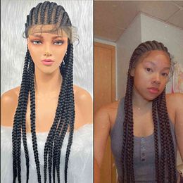 Braided Wigs Full Lace Wig 34inches Braiding Hair For Black Women Synthetic Box Braids Hair Wigs For Wholesale 220121