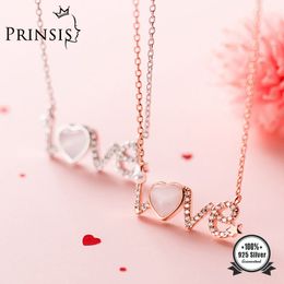 PrinSis Real 925 Sterling Silver Fashion Sweet Romantic Love Heart CZ Necklace For Women Wedding Valentine's Day Jewellery DP038 Q0531