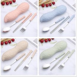 Portable Cutlery Set Stainless Steel Chopstick Fork Spoon Flatware Set Student Dinnerware Set Outdoor Travel Camping Picnic