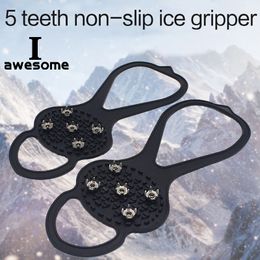 5 Teeth Ice Gripper For Shoes Women Men Crampons Ice Gripper Spike Grips Cleats For Snow Studs Non-Slip Climbing Hiking Covers Diamonds Decorative Luxury Boots with