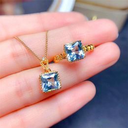 Earrings & Necklace Fashion Bridal Jewellery Sets Gold Colour Crystal Elegant Set Adjustable Open Square Rings For Women
