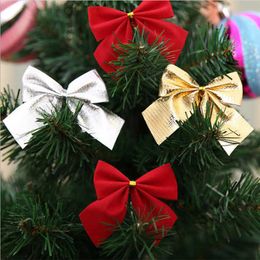 12pcs Butterfly bow Hanging deco for Christmas decoration home Gold Silver Red bowknot Xmas tree ornaments new year 2021 navidad Y0730