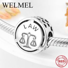 Authentic 925 Sterling Silver Successful career Law sign Charm Beads Jewellery making Fit Original European Charm Bracelet DIY Q0531