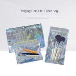 100Pcs Gift star Hologram Aluminium Foil Transparent Zip Lock Bags Long Plastic Pouch Jewellery Usb Cosmetic Packaging Bag