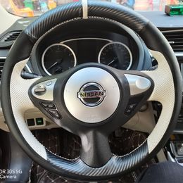 For Nissan TEANA X-TRAIL QASHQAI Bluebird Sylphy LANNIA TIIDA SUNNY DIY custom leather hand-sewn car interior steering wheel coverr