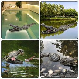 Garden Decorations Resin Simulation Floating Crocodile Head Animal Figurines Artificial Decor For Pond Park Art Statues