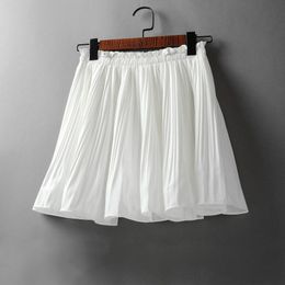 Spring Summer Korean Chiffon Pleated Mini Skirt Womens High Waist Skirt Pants Sweet Ladies Elastic Waist Slim Skirts 210309
