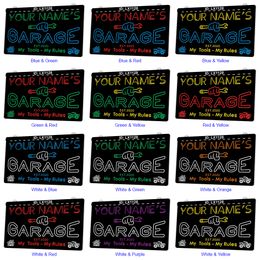 LX1128 Your Names Garage My Tools Rules Light Sign Dual Colour 3D Engraving