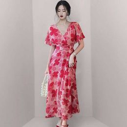 summer fashion Korean Women Short Sleeve print Dress OL Elegant Casual dress Vestidos 210531