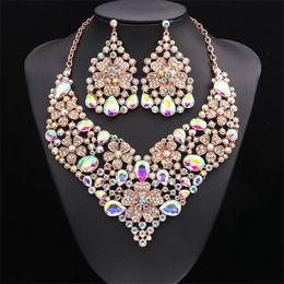 Earrings & Necklace Fashion Crystal Bridal Jewellery Sets Party Wedding Costume Set For Brides Flower Jewelery Gifts Women Girls