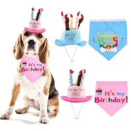 2Pcs/Set Pet Dog Birthday Scarf & Hat Bibs Decoration Pho-tography Props Head-wear Cap Collars Neckerchief Costume Accessories
