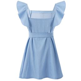 Baby Girls Dress Summer New Denim Kids Fashion Ruffle Shoulder Strap Sleeveless Children Girl Casual with Belt Q0716