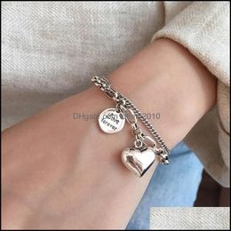 Bracelets Jewelrykorean Love Pendant Bracelet Retro Sier Colour Thick Chain Round Letter Female Jewellery Unique Design Fshion Link Drop Deliv