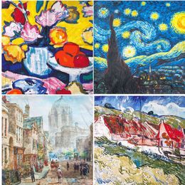 53X53CM Van Gogh Small Oil Painting Series Square 100% Silk For Women Hangzhou Natural Female Kerchief Vintage Scarf