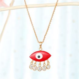 1PC Bohemian Vintage Turkish Zircon Tassel Necklace For Women European Ethnic Evil Eye Pendant Choker Collars Jewelry Gift