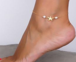 Punk Ankle Bracelets Girls Women Gold Silver Tone Starfish Pearl Anklet Chain Foot Chains Yoga Dancing Anklets