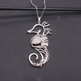 Pendant Necklaces White Opal Hippocampus Seahorse Necklace For Women Sliver Colour Hollow Carving Sea Horse Charm Birthday Gifts