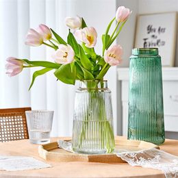 Transparent Glass Vase Stripe Shape Multicolor Modern Home Decoration Bedroom Living Room Dining Table Countertop Decor Gifts 210623