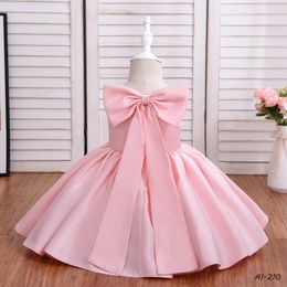 Yoliyolei Big Bow Baby Satin Princess Dress Kids Wedding Casual Clothes Infants Bridesmaid Vestidos 6M-7Y Party Girls Dresses Q0716