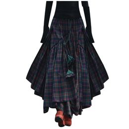 Jaycsoin Skirts Womens Asymmetrical Long Skirts Womens Maxi Skirt Fashion Women Loose Plaid Print Fringe Irregular Waiste Skirt 210309