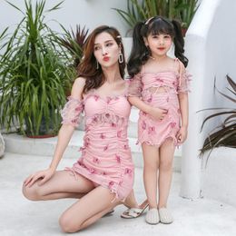 Women's Swimwear 2021 Korean Style Two Piece Outfits For Kids Girls Mom Daughter Swim Suit Girls' Swimdress Ladies Pink Bathing Suits