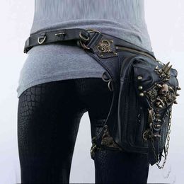 Shoulder Bags Punk Women Taille Packs for Men Vintage Steampunk Crossbody Cups Ladies Gothic Pack Style Leather Bag High Quality 220119