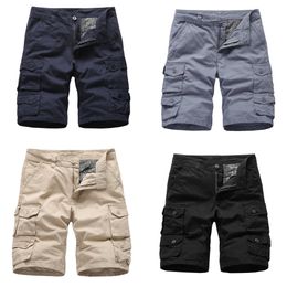 AIOPESON 2021 New Men's Beach Cargo Pants 100% Cotton Casual Shorts Overalls Multi-pocket Solid Colour Sports Shorts Men X0628