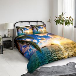 Bedding Sets Bright Sunset Sunrise Duvet Cover Set Beach Landscape Oil Painting Home Textile Art Style Bedclothes Dropship