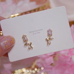 Stud 14k Real Gold Plated Fashion Jewelery Crystal Pearl Flower Exquisite Earrings For Woman Holiday Party Elegant Cute Earring