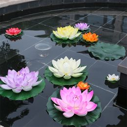 lily pad UK - Artificial Lotus Flower Realistic Water Lily Pads for Pond Aquarium Pool Garden Y0728