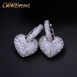 Brand Fashion Clear Hook Micro Pave Cubic Zirconia Love Heart Stud Earrings for Women Jewellery Gift CZ215 210714