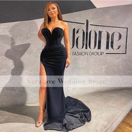 Black Velvet Prom Dress Mermaid Sweetheart Split Pleated Formal Occasion Party Gowns Custom Size Evening Vestidos